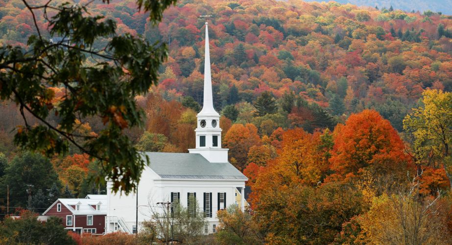Stowe in Vermont in de herfst Stowe in Vermont in de herfst